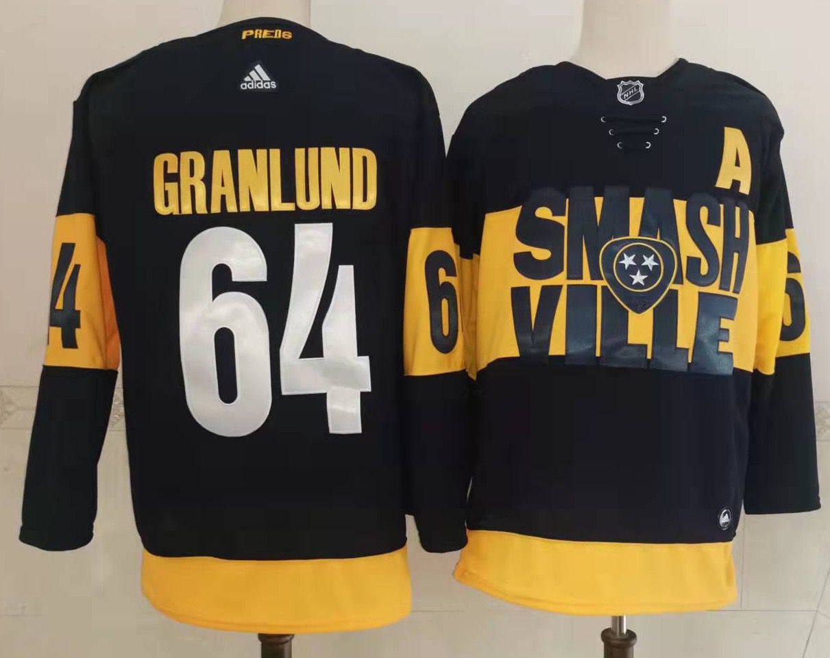 Men Nashville Predators #64 Granlund Black New 2022 Adidas NHL Jersey->nashville predators->NHL Jersey